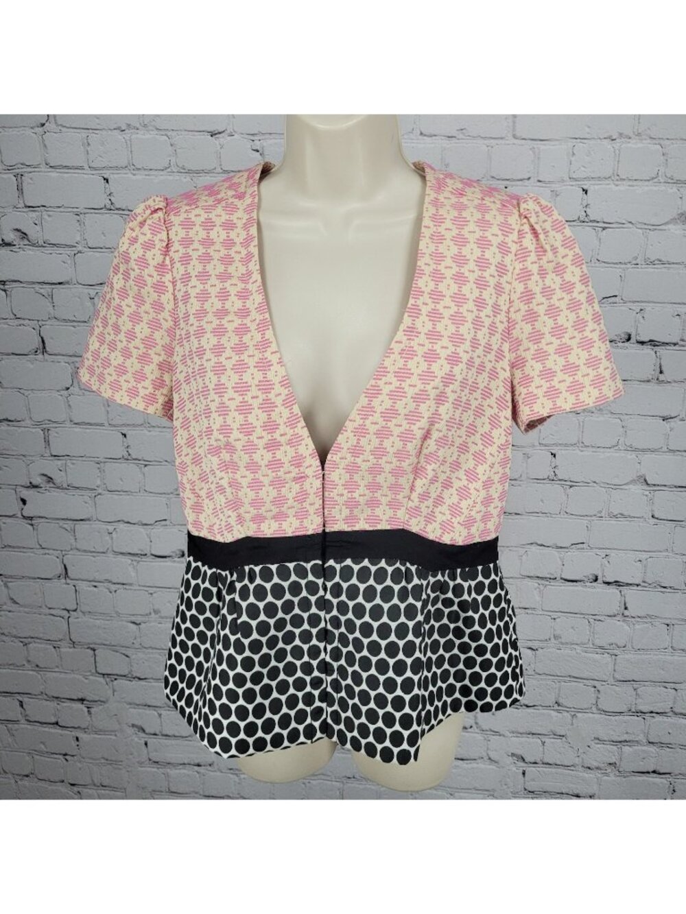 Elevenses Anthropologie Multicolor Print Short Puff Sleeve Lined Jacket Top 10